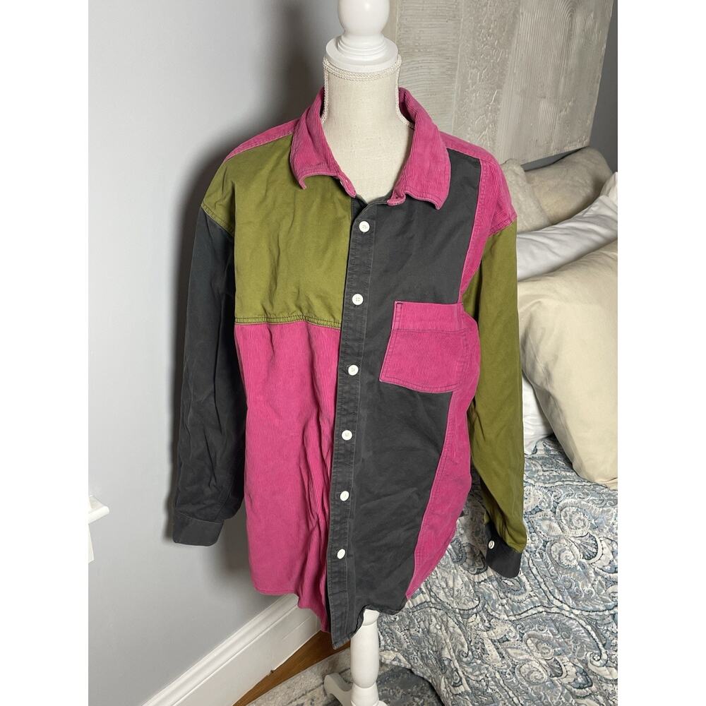 Urban Outfitters Colorblock Shirt L Corduroy Cotton Patchwork Grunge Oversized